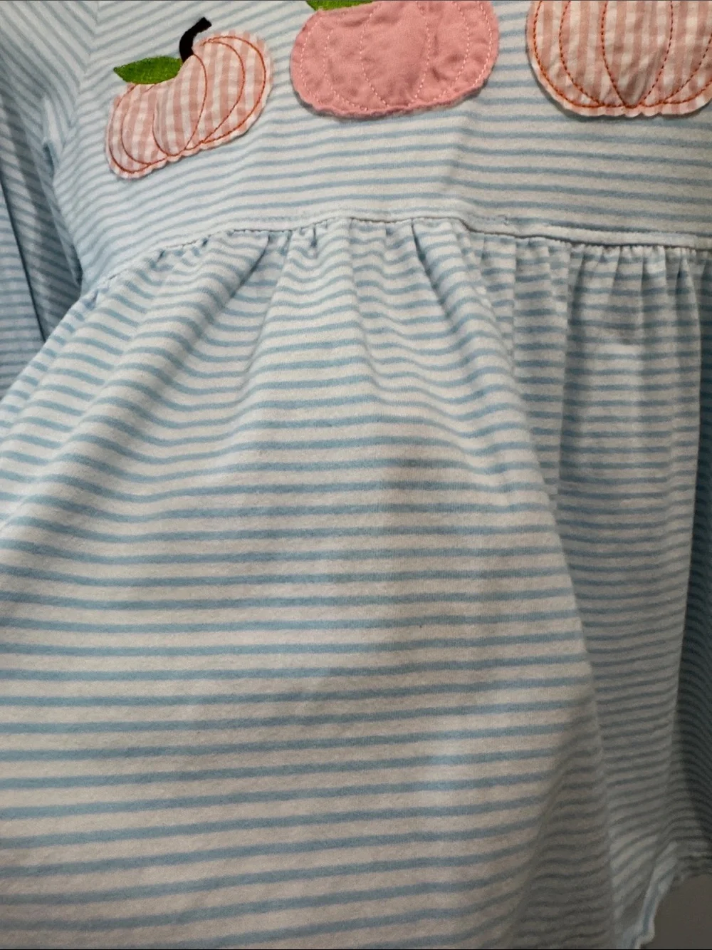 Girls' Light Blue Striped Pumpkin Applique Top 6X fall True